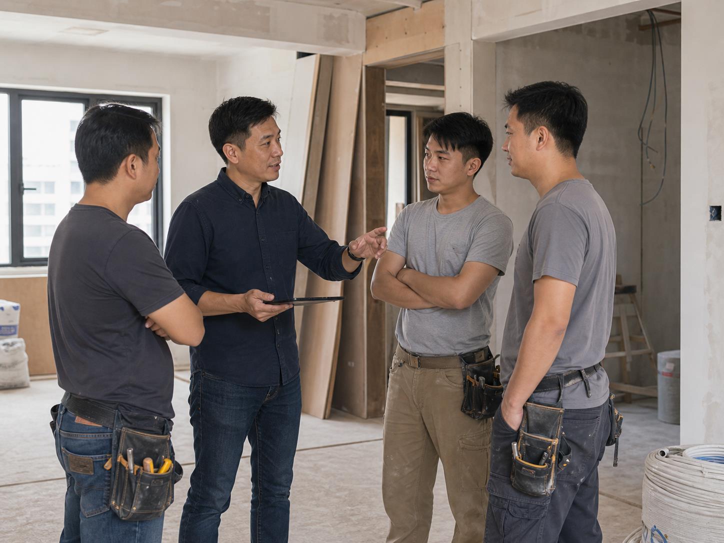 Project team coordinating construction work